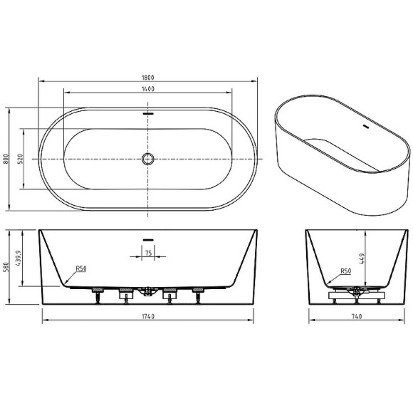 Акриловая ванна BelBagno 180x80 BB705-1800-800 без гидромассажа