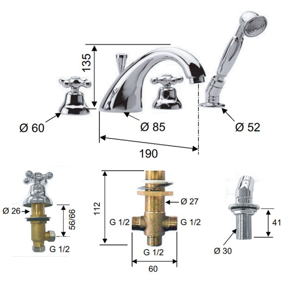 Смеситель на борт ванны Remer Liberty 06LI Хром Смеситель на борт ванны Remer Liberty 06LI Хром