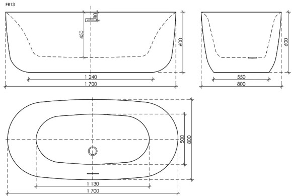 Акриловая ванна Sancos Space 170x80 FB13 без гидромассажа