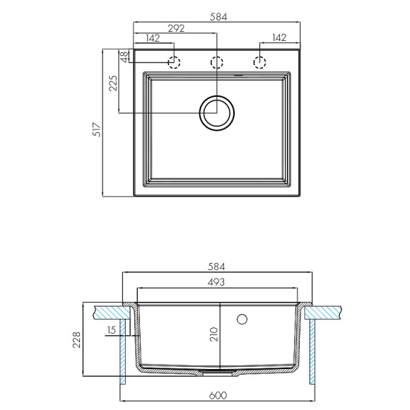 Кухонная мойка Aquaton Линеа 58 1A733032LW250 Серый шелк