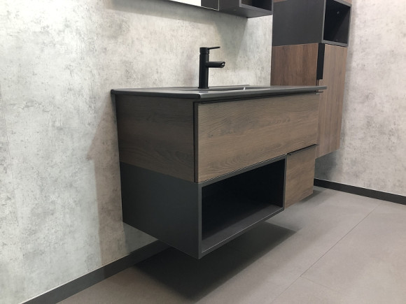 Тумба с раковиной Comforty Франкфурт 90 00-00002048 подвесная Дуб шоколадно-коричневый Черная матовая Тумба с раковиной Comforty Франкфурт 90 00-00002048 подвесная Дуб шоколадно-коричневый Черная матовая