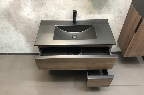 Тумба с раковиной Comforty Франкфурт 90 00-00002048 подвесная Дуб шоколадно-коричневый Черная матовая Тумба с раковиной Comforty Франкфурт 90 00-00002048 подвесная Дуб шоколадно-коричневый Черная матовая