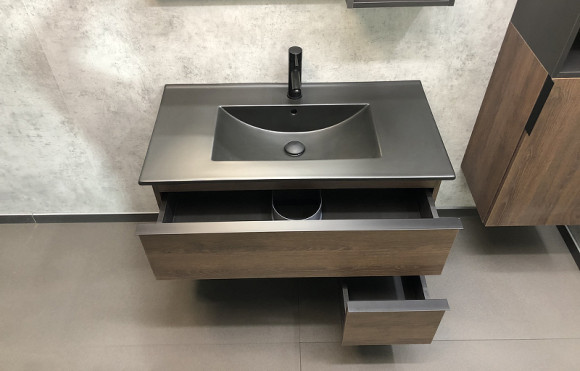 Тумба с раковиной Comforty Франкфурт 90 00-00002048 подвесная Дуб шоколадно-коричневый Черная матовая Тумба с раковиной Comforty Франкфурт 90 00-00002048 подвесная Дуб шоколадно-коричневый Черная матовая