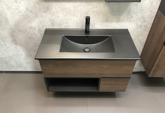 Тумба с раковиной Comforty Франкфурт 90 00-00002048 подвесная Дуб шоколадно-коричневый Черная матовая Тумба с раковиной Comforty Франкфурт 90 00-00002048 подвесная Дуб шоколадно-коричневый Черная матовая