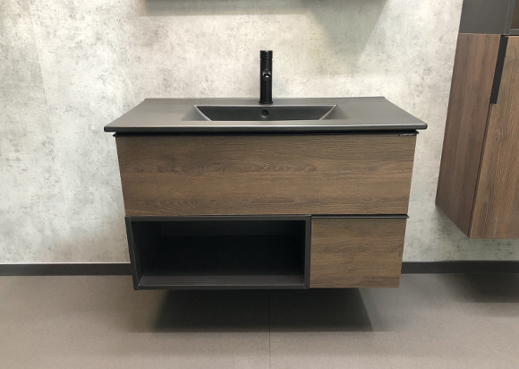 Тумба с раковиной Comforty Франкфурт 90 00-00002048 подвесная Дуб шоколадно-коричневый Черная матовая Тумба с раковиной Comforty Франкфурт 90 00-00002048 подвесная Дуб шоколадно-коричневый Черная матовая