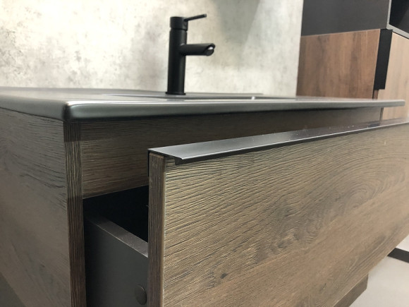 Тумба с раковиной Comforty Франкфурт 90 00-00002048 подвесная Дуб шоколадно-коричневый Черная матовая Тумба с раковиной Comforty Франкфурт 90 00-00002048 подвесная Дуб шоколадно-коричневый Черная матовая