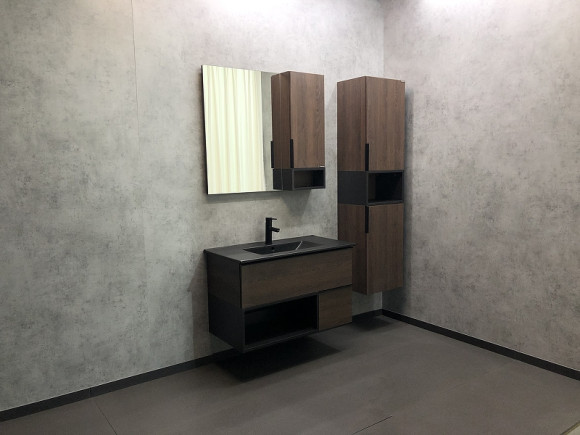 Тумба с раковиной Comforty Франкфурт 90 00-00002048 подвесная Дуб шоколадно-коричневый Черная матовая Тумба с раковиной Comforty Франкфурт 90 00-00002048 подвесная Дуб шоколадно-коричневый Черная матовая