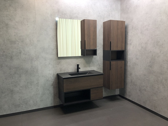 Тумба с раковиной Comforty Франкфурт 90 00-00002048 подвесная Дуб шоколадно-коричневый Черная матовая Тумба с раковиной Comforty Франкфурт 90 00-00002048 подвесная Дуб шоколадно-коричневый Черная матовая