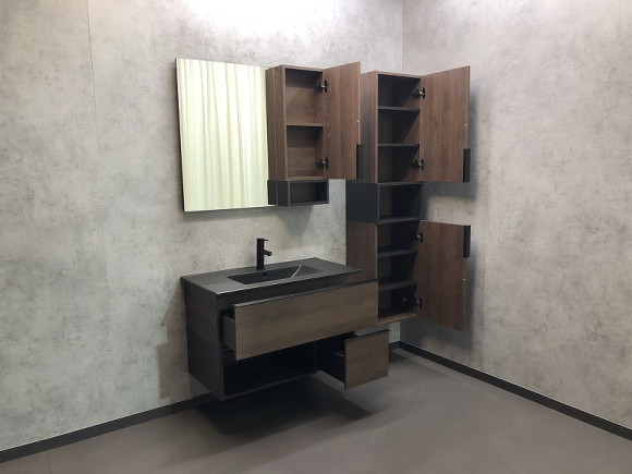 Тумба с раковиной Comforty Франкфурт 90 00-00002048 подвесная Дуб шоколадно-коричневый Черная матовая Тумба с раковиной Comforty Франкфурт 90 00-00002048 подвесная Дуб шоколадно-коричневый Черная матовая