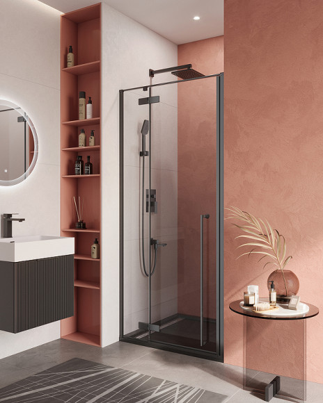 Душевая дверь Cezares Liner 90 L LINER-B-12-90-C-NERO-L профиль Черный матовый стекло прозрачное