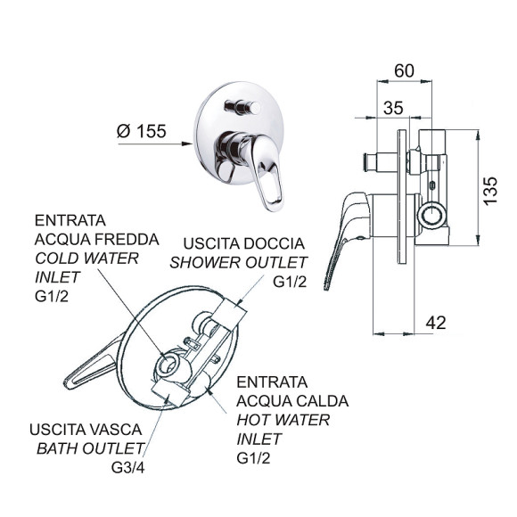 Смеситель для душа Remer Remix R09 Хром Смеситель для душа Remer Remix R09 Хром