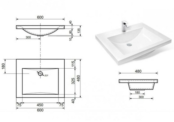 Раковина Эстет Монако 60 ФР-00000790 Белая