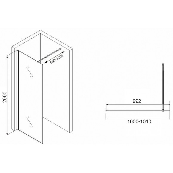 Душевая перегородка Abber Immer Offen 100 AG61101R8 профиль Черный стекло рифленое Душевая перегородка Abber Immer Offen 100 AG61101R8 профиль Черный стекло рифленое