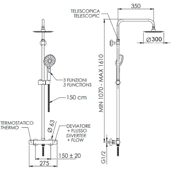 Душевая система Remer Elegance EQ32A8MPUFM30 с термостатом Хром Душевая система Remer Elegance EQ32A8MPUFM30 с термостатом Хром