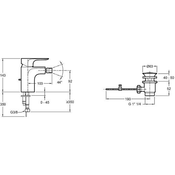 Смеситель для биде Jacob Delafon Aleo E72279-CP Хром