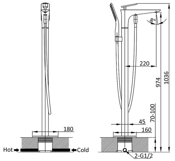 Смеситель для ванны Vincea VTF-102CH Хром