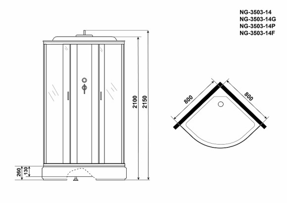 Душевая кабина Niagara Classic 80x80 NG-3503-14G с гидромассажем Душевая кабина Niagara Classic 80x80 NG-3503-14G с гидромассажем