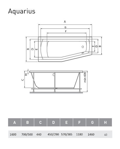 Акриловая ванна Relisan Aquarius 160х70 L Гл000013735 без гидромассажа Акриловая ванна Relisan Aquarius 160х70 L Гл000013735 без гидромассажа