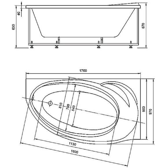 Акриловая ванна Azario Paolina 170х97 R AV.0071170 без гидромассажа Акриловая ванна Azario Paolina 170х97 R AV.0071170 без гидромассажа