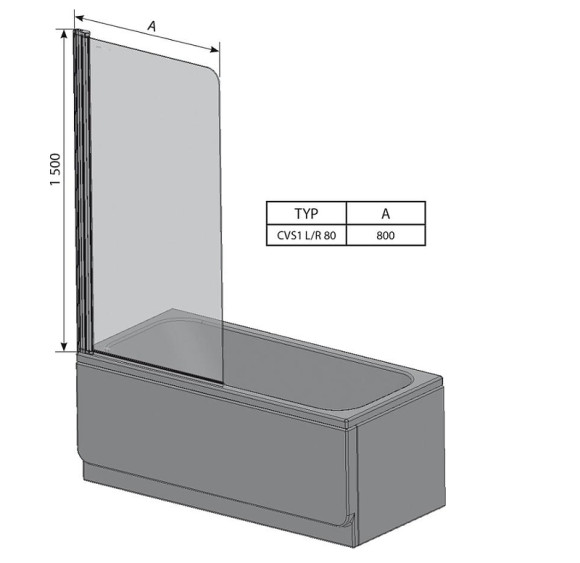 Шторка на ванну Ravak Chrome CVS1 80 L 7QL40100Z1 профиль Белый стекло Transparent