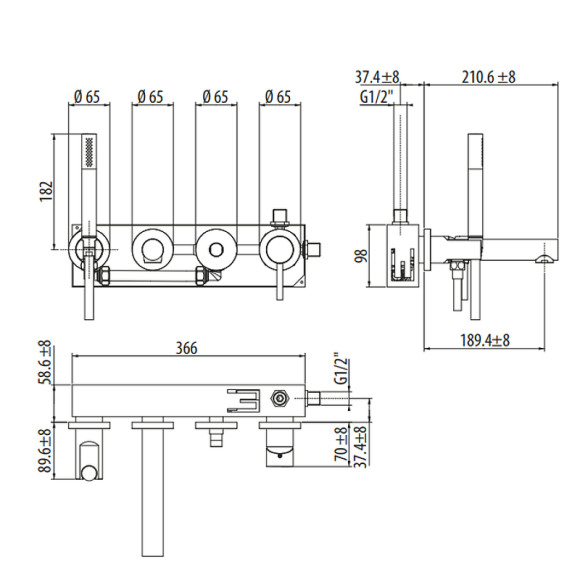 Смеситель для ванны Gattoni Circle One 9005/90NO Черный матовый
