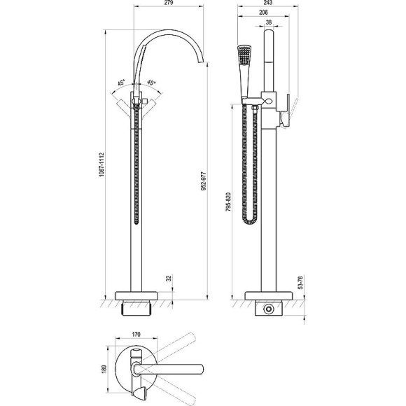 Смеситель для ванны Ravak Freedom FM 080.00CR X070424 Хром Смеситель для ванны Ravak Freedom FM 080.00CR X070424 Хром