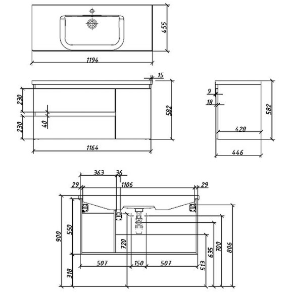 Тумба под раковину Caprigo Forte 120 36117R-SF027 подвесная Белая матовая