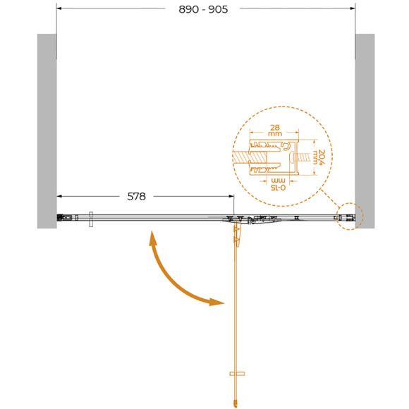 Душевая дверь Cezares Liner 90 R LINER-B-12-90-C-NERO-R профиль Черный матовый стекло прозрачное