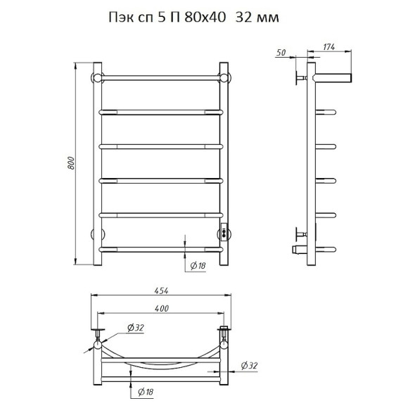 Электрический полотенцесушитель Тругор ПЭК 5 П СП 80x40 с полкой Хром Электрический полотенцесушитель Тругор ПЭК 5 П СП 80x40 с полкой Хром