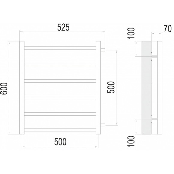 Водяной полотенцесушитель Terminus Вега П6 500x600 бп500 4670078530004 Хром, боковое подключение, G 1/2" НР