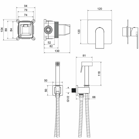 Гигиенический душ со смесителем Aquatek Лира AQ1419MB Черный матовый