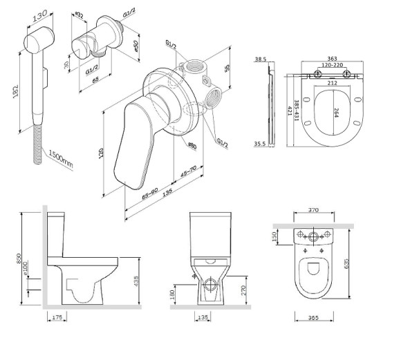 Комплект душевого уголка AM.PM Gem UK91SA с поддоном с мебелью с унитазом с комплектом смесителей с душевым гарнитуром и аксессуарами Комплект душевого уголка AM.PM Gem UK91SA с поддоном с мебелью с унитазом с комплектом смесителей с душевым гарнитуром и аксессуарами