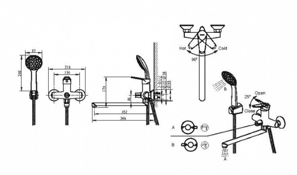 Смеситель для ванны Bravat Emeralda F6135147CP-LB-RUS универсальный Хром
