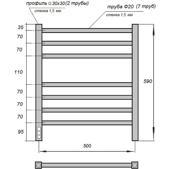 Электрический полотенцесушитель Point Веста PN70756BR П7 500x600 диммер слева Бронза Электрический полотенцесушитель Point Веста PN70756BR П7 500x600 диммер слева Бронза
