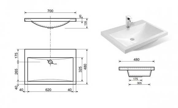 Раковина Эстет Монако 70 ФР-00000792 Белая