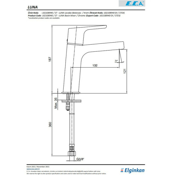 Смеситель для раковины E.C.A. Luna 102108940EX Хром Смеситель для раковины E.C.A. Luna 102108940EX Хром