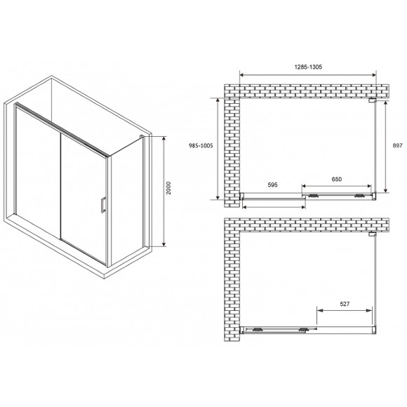 Душевой уголок Abber Komfort 130x100 AG93130B-S102B профиль Черный стекло прозрачное