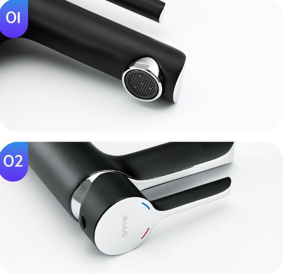 Смеситель для раковины Gappo G03-6 G1003-6 Черный матовый Хром