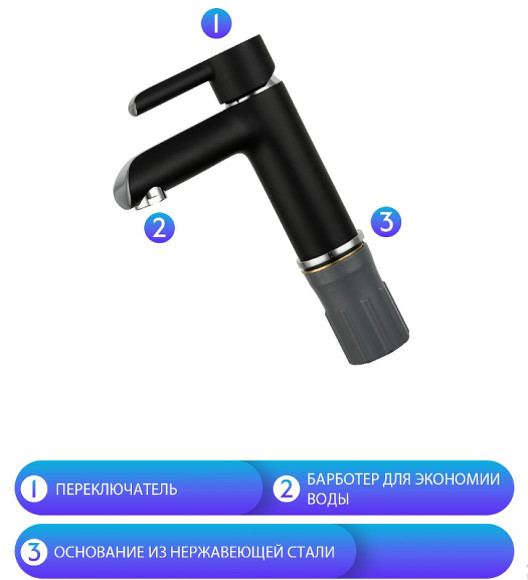 Смеситель для раковины Gappo G03-6 G1003-6 Черный матовый Хром