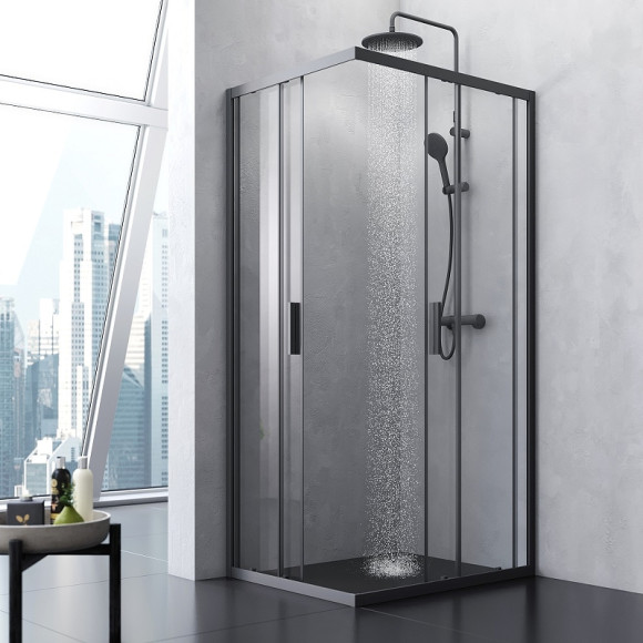 Душевой уголок AM.PM Gem S 100х80 W93G-404-100280-BT профиль Черный матовый стекло прозрачное Душевой уголок AM.PM Gem S 100х80 W93G-404-100280-BT профиль Черный матовый стекло прозрачное