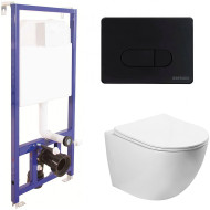 Комплект унитаза SantiLine SL-5005 с инсталляцией Berges Novum D5 040235 с сиденьем Микролифт и Черной матовой клавишей смыва