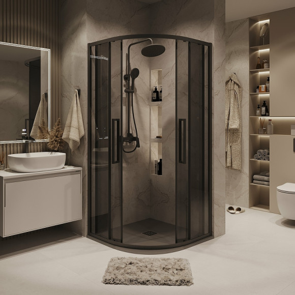 Душевой уголок Grossman Cosmo 90х90 301.K33.02.9090.21.10 профиль Черный матовый стекло тонированное