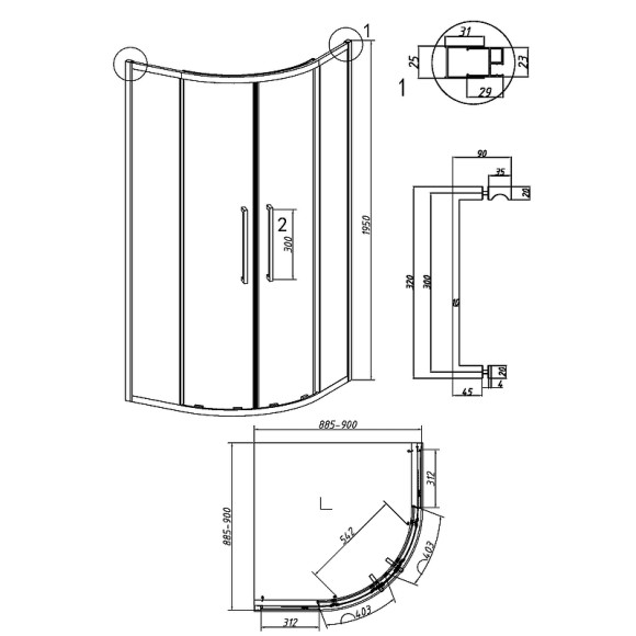 Душевой уголок Grossman Cosmo 90х90 301.K33.02.9090.21.10 профиль Черный матовый стекло тонированное
