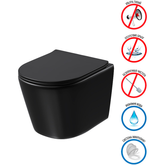 Унитаз Grossman Tornado GR-4477BMSQ подвесной Черный матовый с сиденьем Микролифт Унитаз Grossman Tornado GR-4477BMSQ подвесной Черный матовый с сиденьем Микролифт