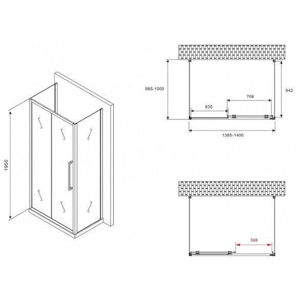 Душевой уголок Abber Schwarzer Diamant 140x100 AG30140BMH-S100BM-S100BM профиль Черный стекло матовое Душевой уголок Abber Schwarzer Diamant 140x100 AG30140BMH-S100BM-S100BM профиль Черный стекло матовое