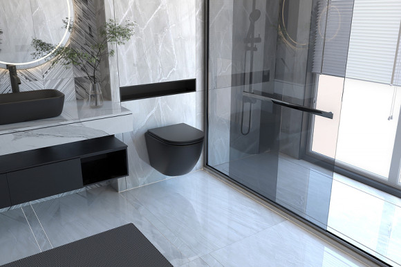 Комплект унитаза с инсталляцией Abber Bequem AC1100MB-AC0105-AC0121MB с сиденьем Микролифт и Черной матовой клавишей смыва