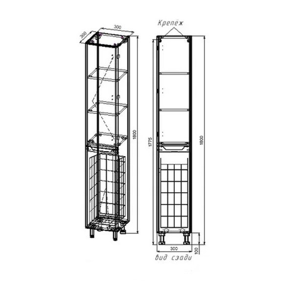 Шкаф пенал Style Line Марелла 30 Люкс Plus СС-00002420 с бельевой корзиной Серый матовый антискрейтч Шкаф пенал Style Line Марелла 30 Люкс Plus СС-00002420 с бельевой корзиной Серый матовый антискрейтч