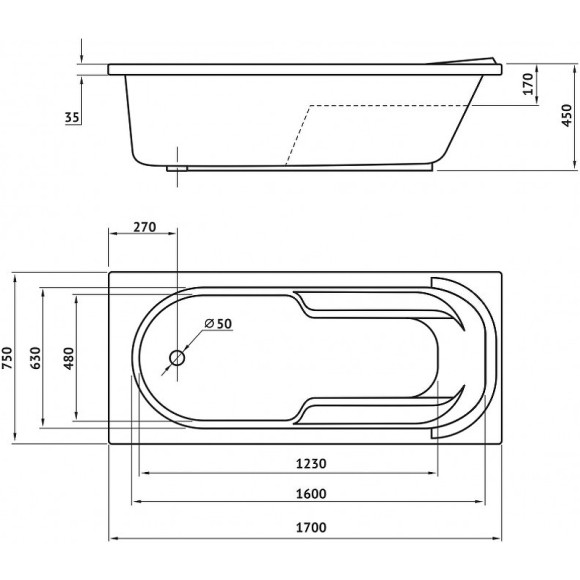 Акриловая ванна Berges Lumbo 170x75 050003 без гидромассажа