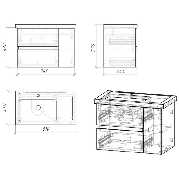 Тумба под раковину Grossman Юнит 80 208014 подвесная Кадена вуд