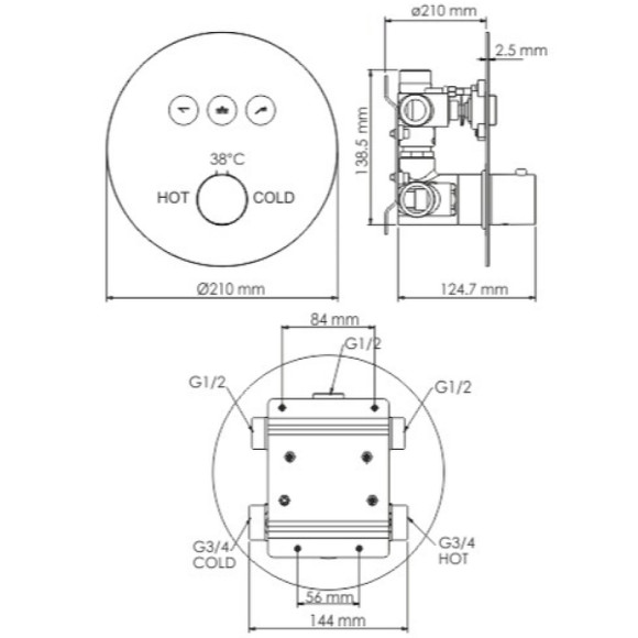 Смеситель для душа WasserKRAFT Dinkel 5844 с термостатом Хром Смеситель для душа WasserKRAFT Dinkel 5844 с термостатом Хром